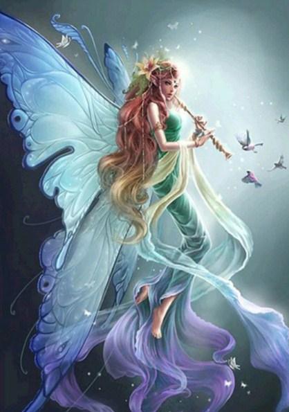 Engelsmädchen spielt Flöte - Diamond Painting