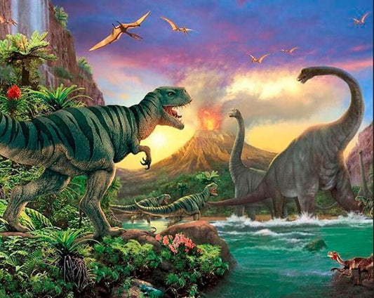 Wütende Dinosaurier - malen mit Diamanten - Diamond Painting