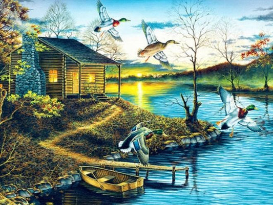 Herbstrückzug - Farbe durch Diamanten - Diamond Painting