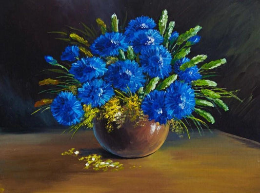 Blaue Blumenvase Stillleben Malerei - Diamond Painting