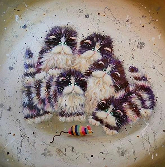 Karikatur Katzen & bunte Maus - Diamond Painting