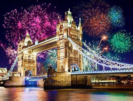 Feuerwerk auf Brücke - Diamond Painting