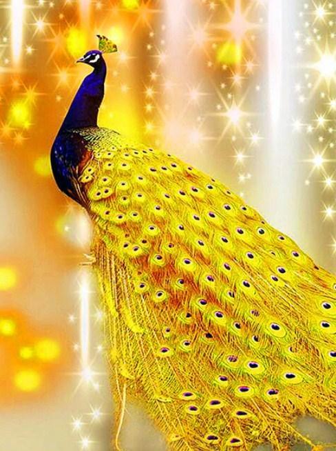 Goldener Pfau - Farbe von Diamanten - Diamond Painting