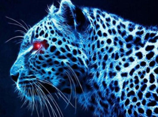 Leopard mit roten Augen - Farbe von Diamanten - Diamond Painting