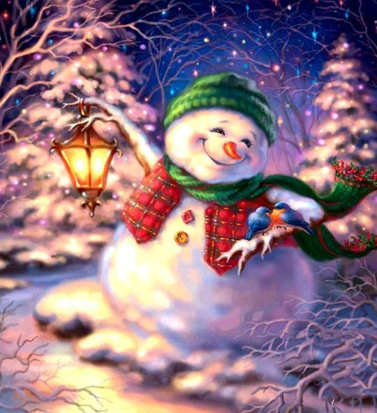 Schneemann mit Laterne in der Weihnachtsnacht - Diamond Painting