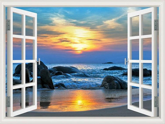 Sonnenuntergang Ansicht vom Fenster - Diamond Painting