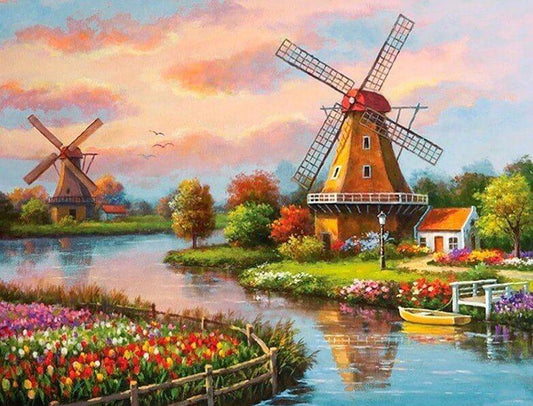 Windmühlen landschaft Diamond Painting - Diamond Painting