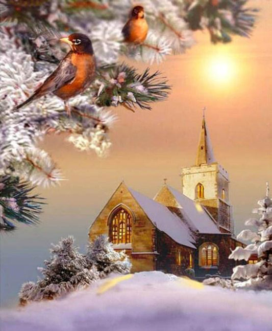 Winterabend & Vögel Diamond Painting - Diamond Painting