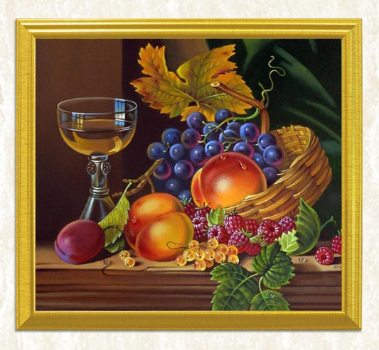 Weinglas & Obst Stillleben Diamond Painting - Diamond Painting