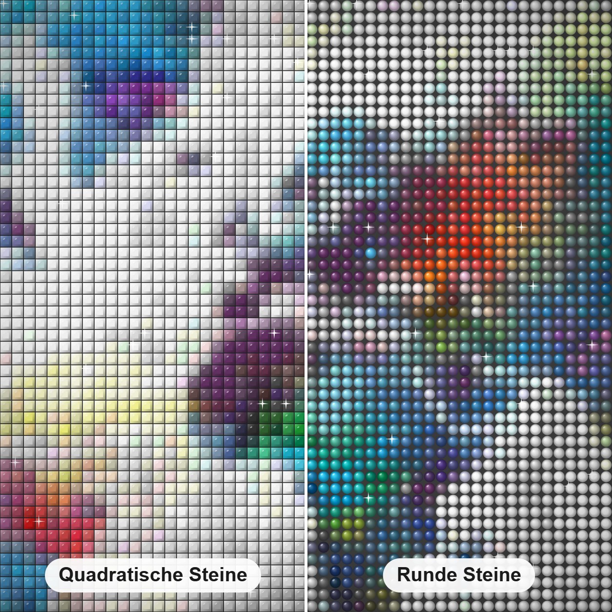 5D Weltkarte Diamond Painting Nahaufnahme mit quadratischen und runden Steinen