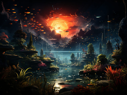 Schwimmende oder fliegende Fische - Malen nach Diamanten