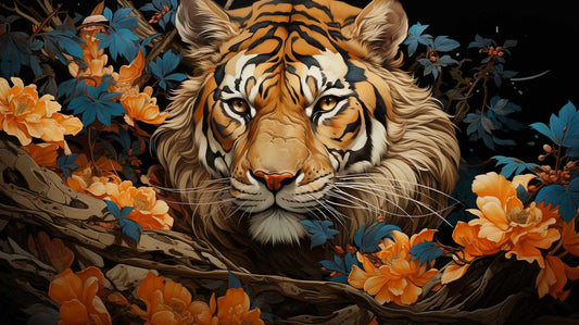 Lion in Flowers Painting by Diamond