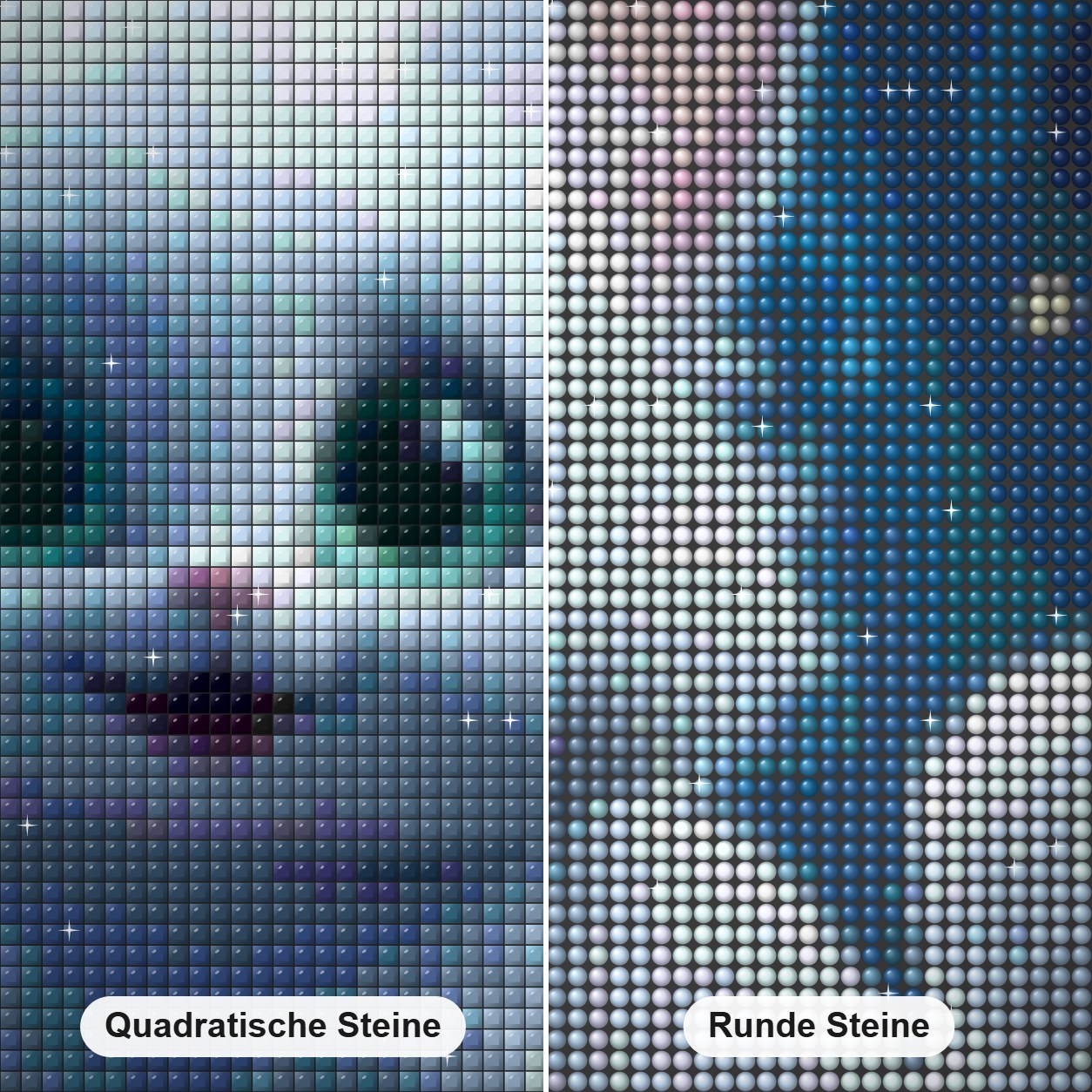 Das Porträt einer bezaubernden Katze Diamond Painting Nahaufnahme mit quadratischen und runden Steinen