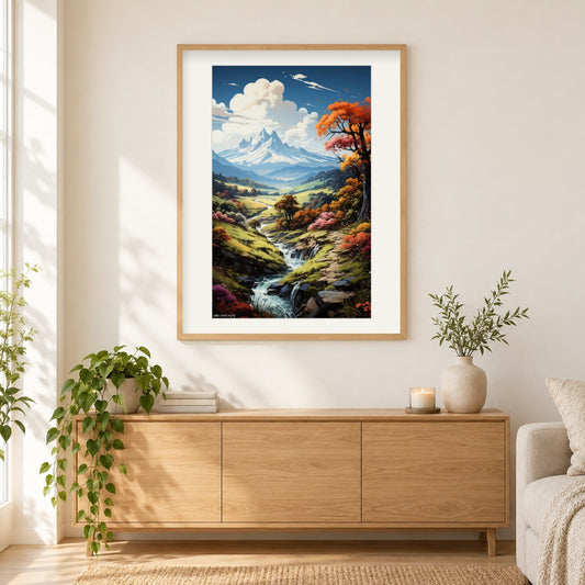 Ein friedlicher Tag in der Wildnis als gerahmtes Diamond Painting im Wohnzimmer