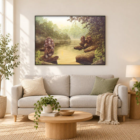 Eine Zeit zum Nachdenken -  Kunst des Eric Wilson als gerahmtes Diamond Painting im Wohnzimmer