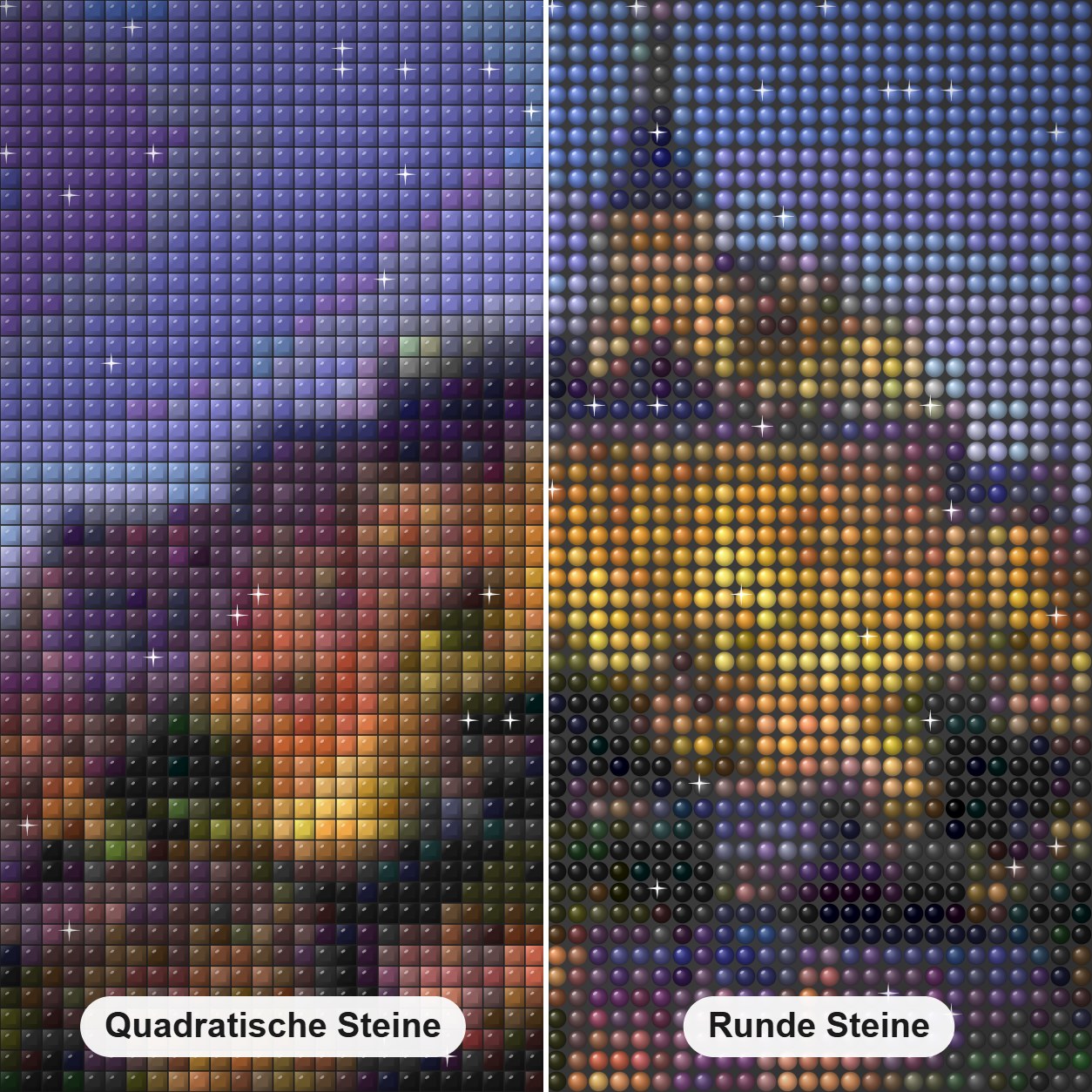 Abtei Mont Saint Michel Diamond Painting Nahaufnahme mit quadratischen und runden Steinen