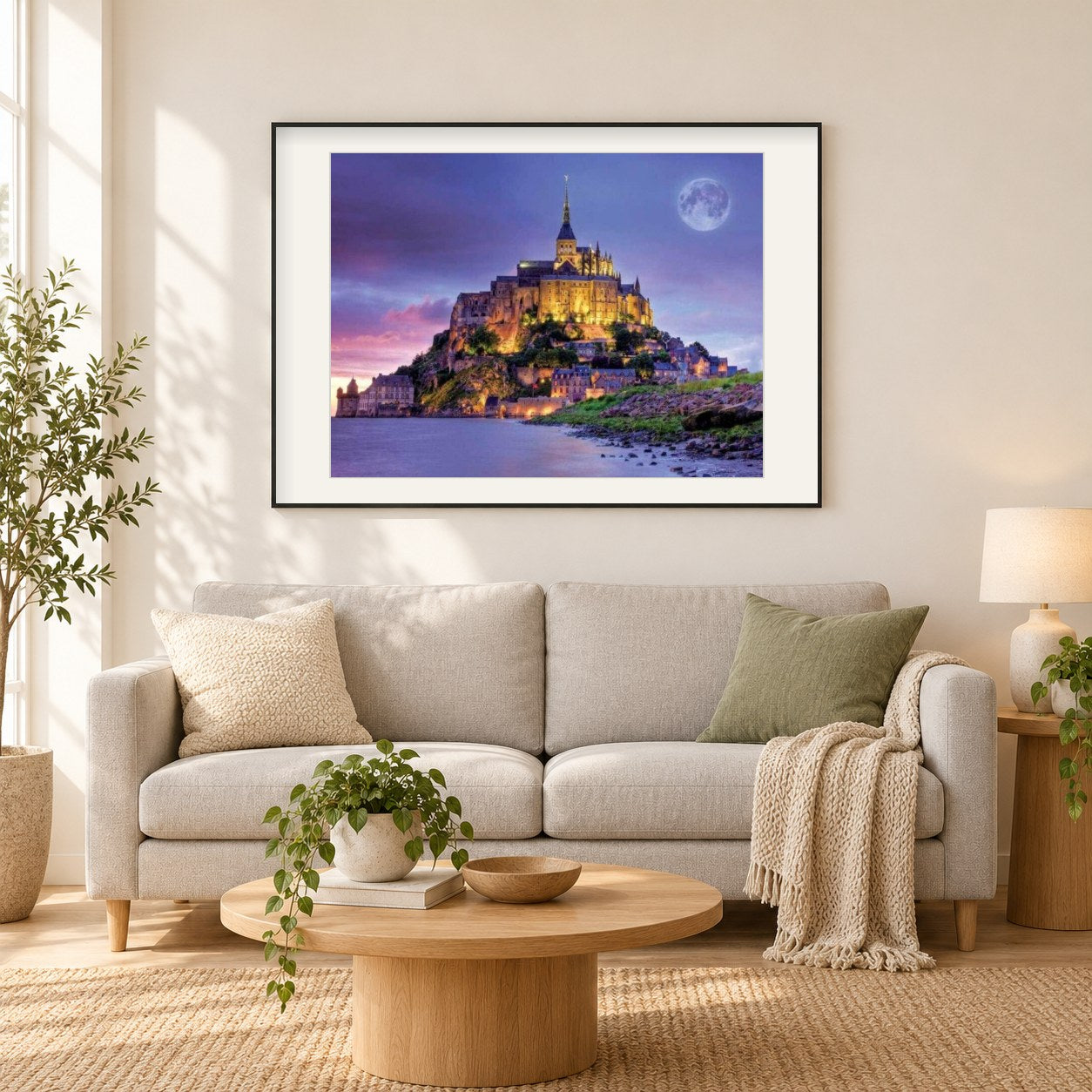 Abtei Mont Saint Michel als gerahmtes Diamond Painting im Wohnzimmer