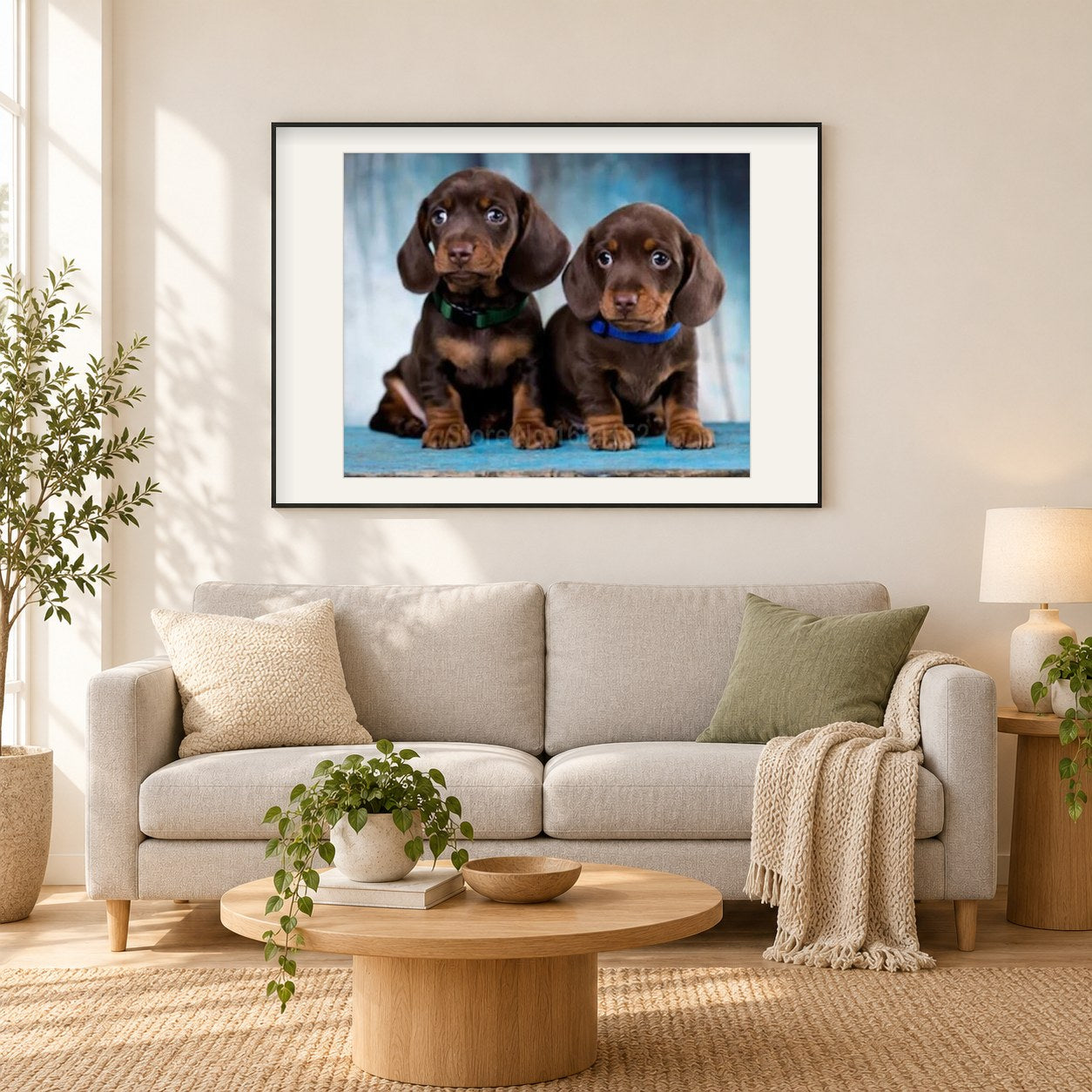 Alpine Dachsbracke als gerahmtes Diamond Painting im Wohnzimmer