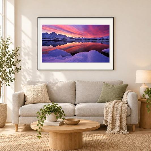 Arktische Landschaft als gerahmtes Diamond Painting im Wohnzimmer