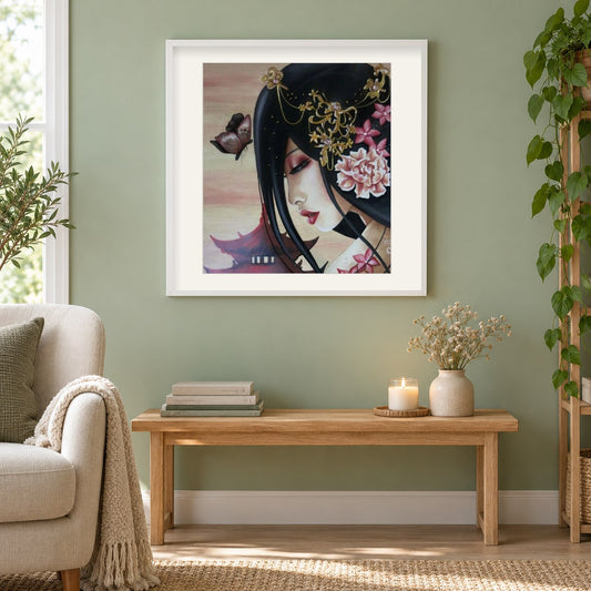 Aurelie Rhumeur Kunst als gerahmtes Diamond Painting im Wohnzimmer