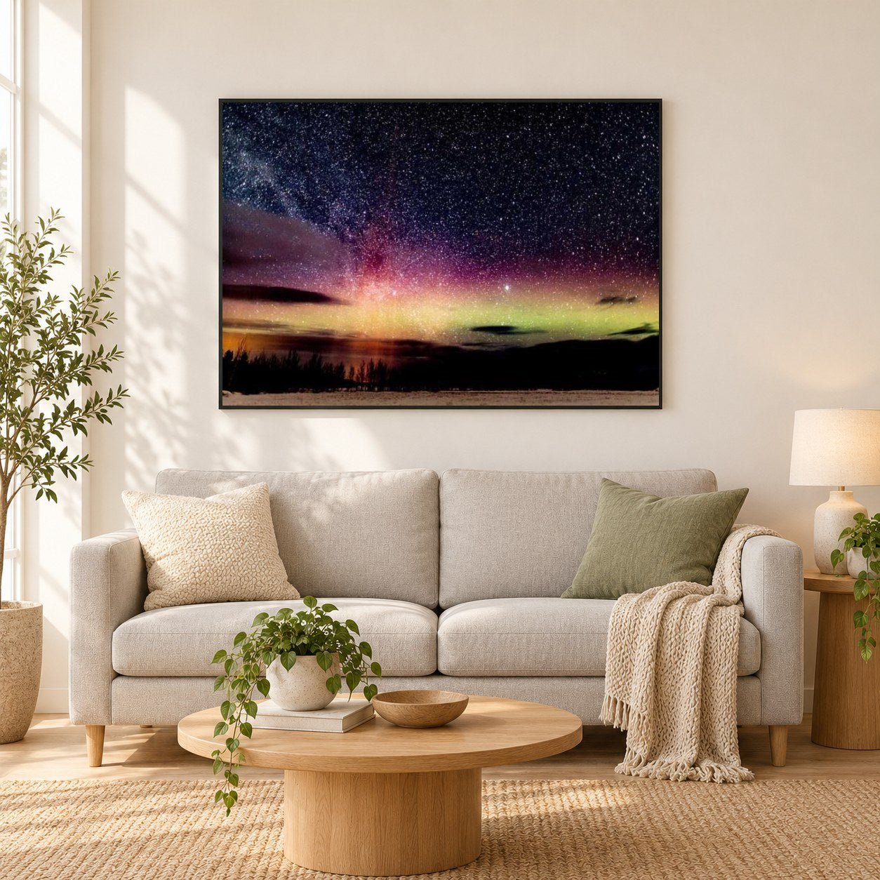 Aurora borealis Nachthimmel als gerahmtes Diamond Painting im Wohnzimmer