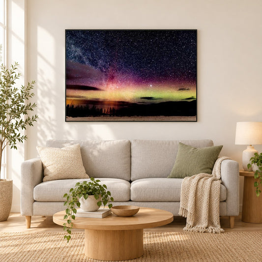 Aurora borealis Nachthimmel als gerahmtes Diamond Painting im Wohnzimmer