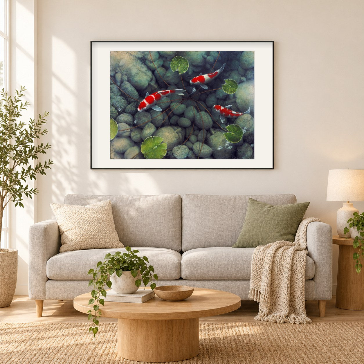BETRACHTER - Kunst des Terry Gilecki als gerahmtes Diamond Painting im Wohnzimmer
