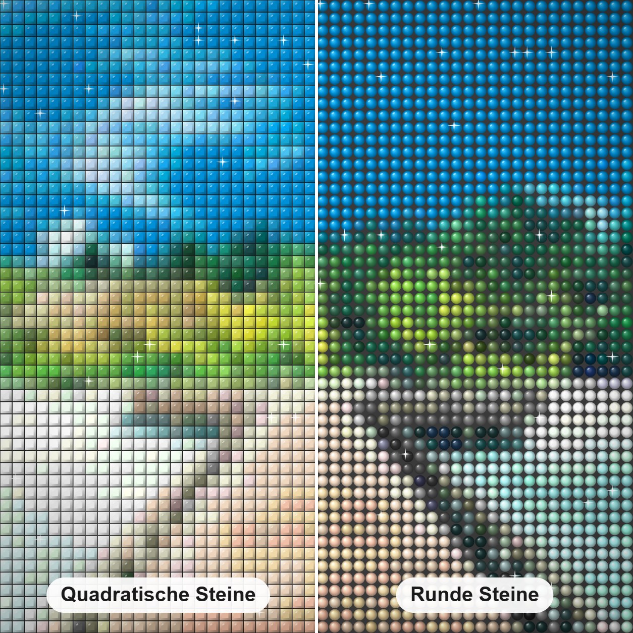 Blauer Himmel & Ozean Diamond Painting Nahaufnahme mit quadratischen und runden Steinen