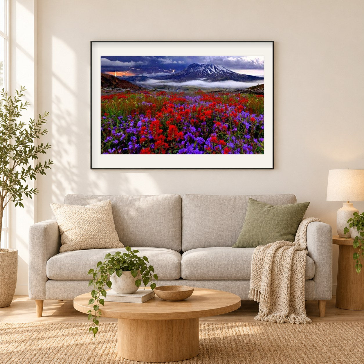 Blitz über Mount St. Helens als gerahmtes Diamond Painting im Wohnzimmer