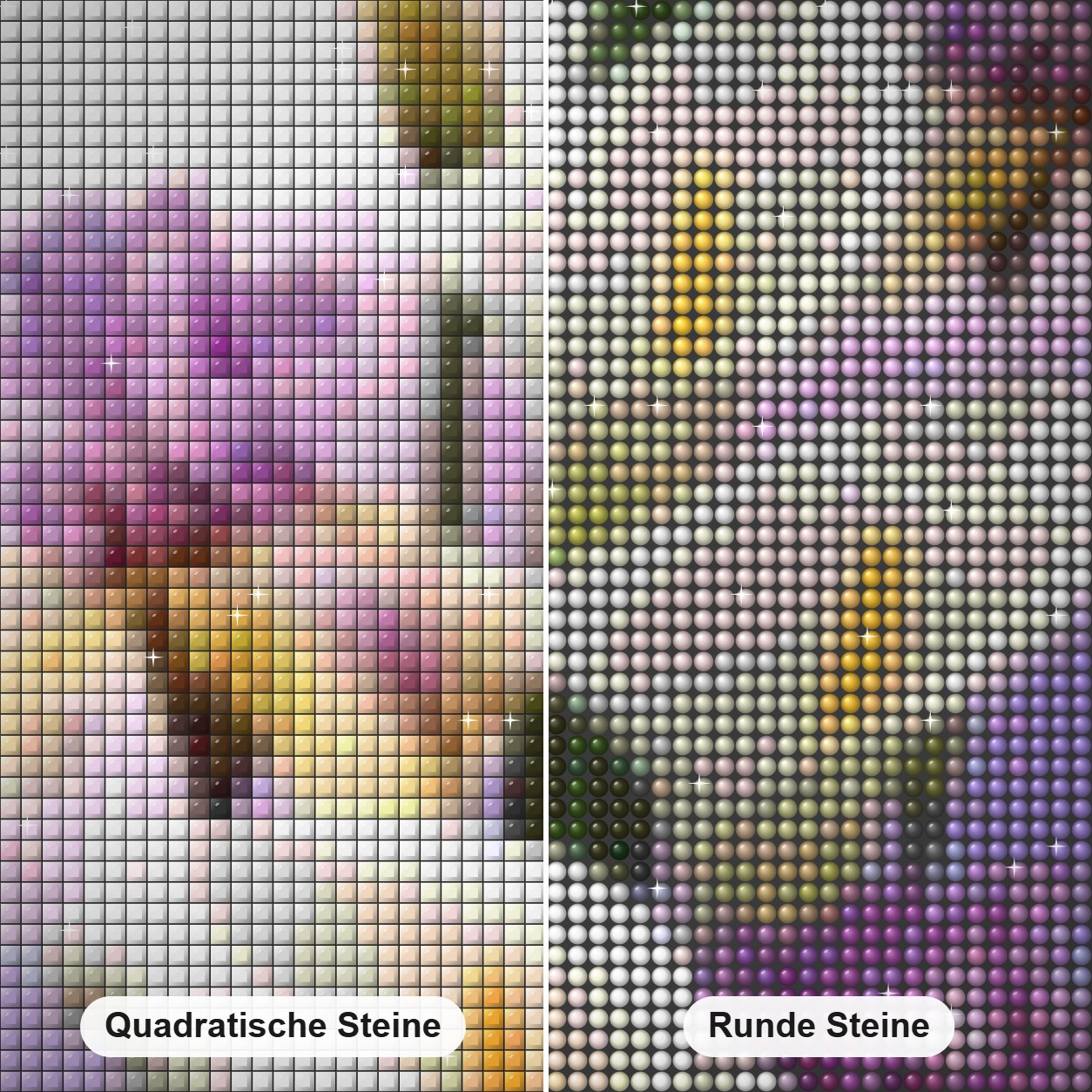 Blühende Lilly Blumen & Schmetterlinge Diamond Painting Nahaufnahme mit quadratischen und runden Steinen