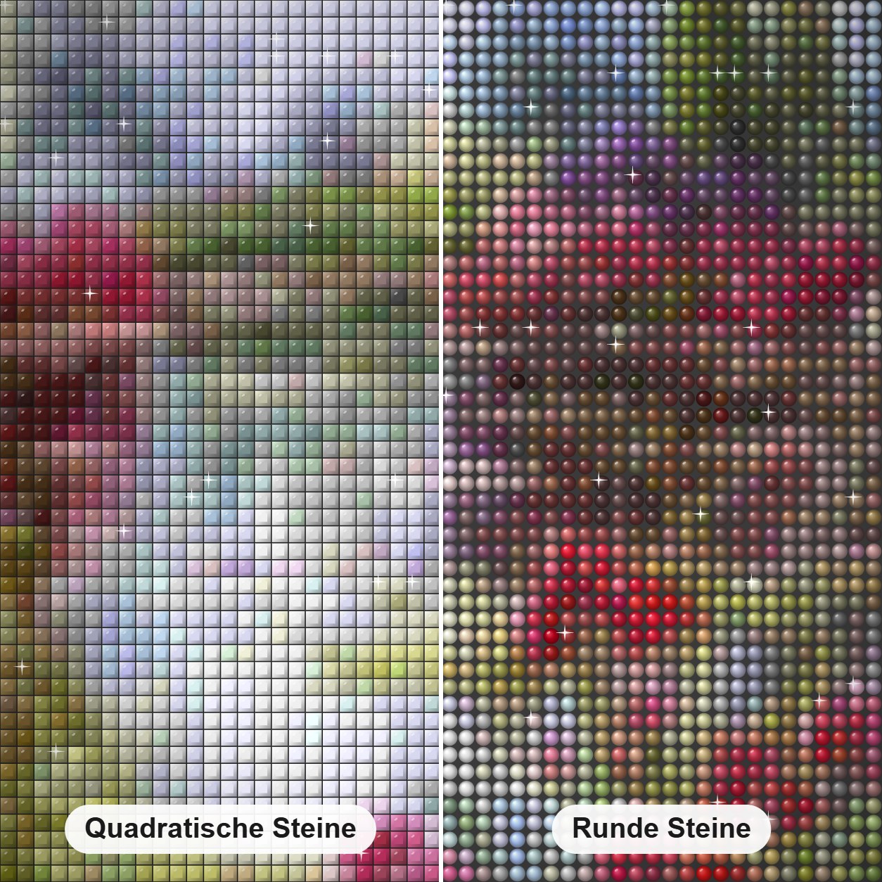 Blumen am See DIY Painting Kit Diamond Painting Nahaufnahme mit quadratischen und runden Steinen