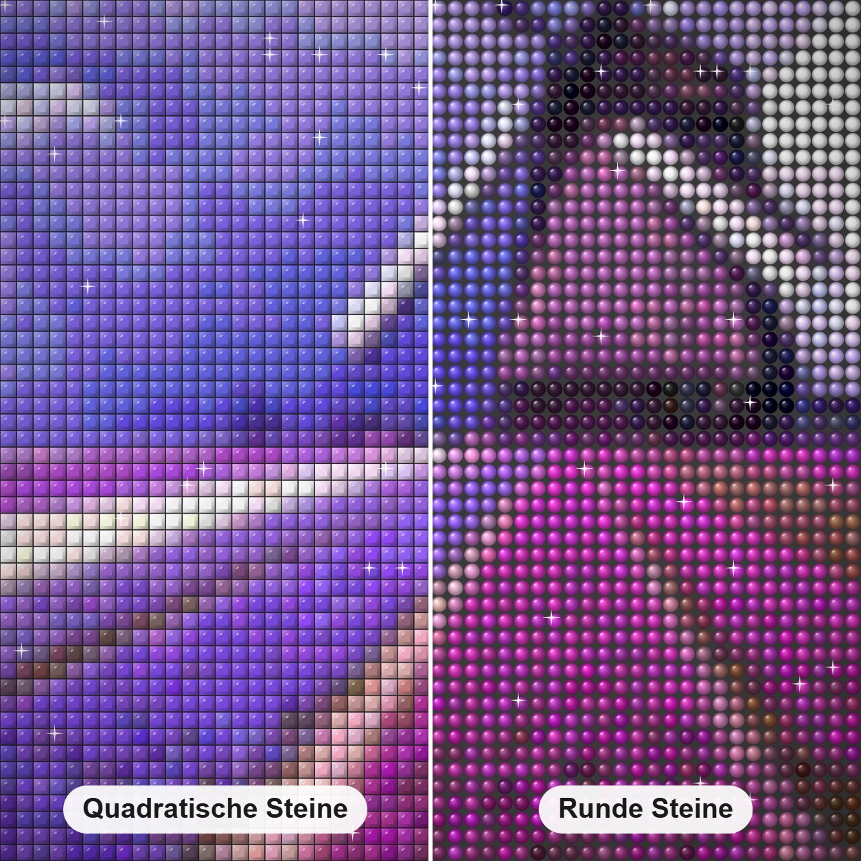 Blumenfeld Landschaft Diamond Painting Nahaufnahme mit quadratischen und runden Steinen