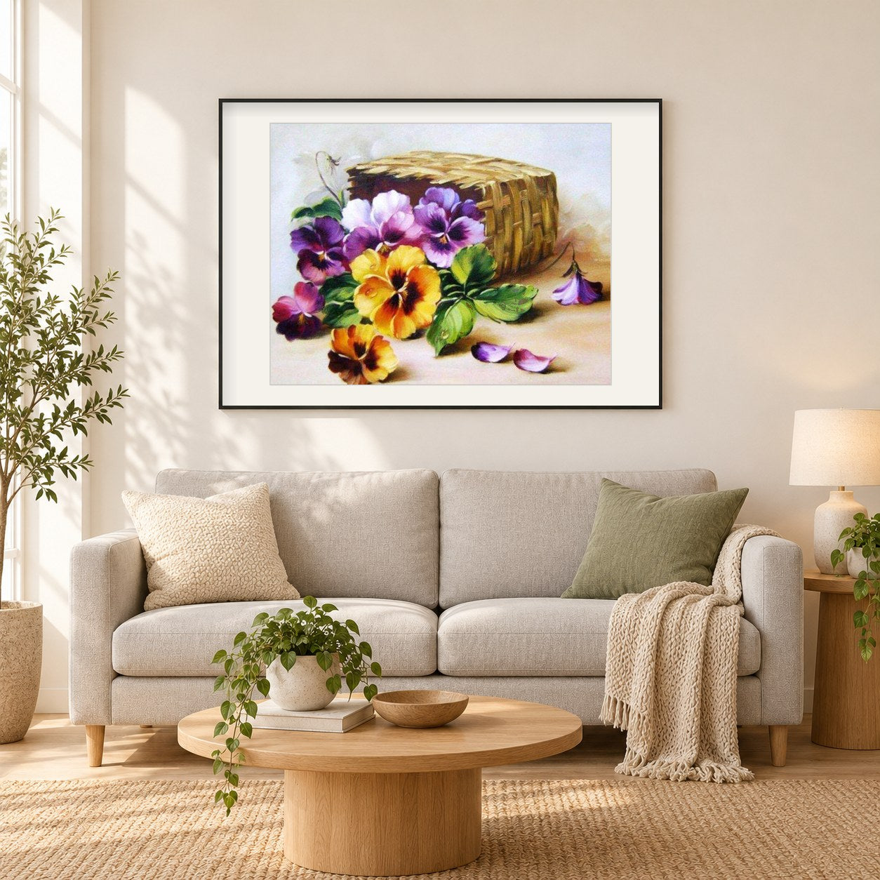 Bunte Blumen voll bohrer als gerahmtes Diamond Painting im Wohnzimmer