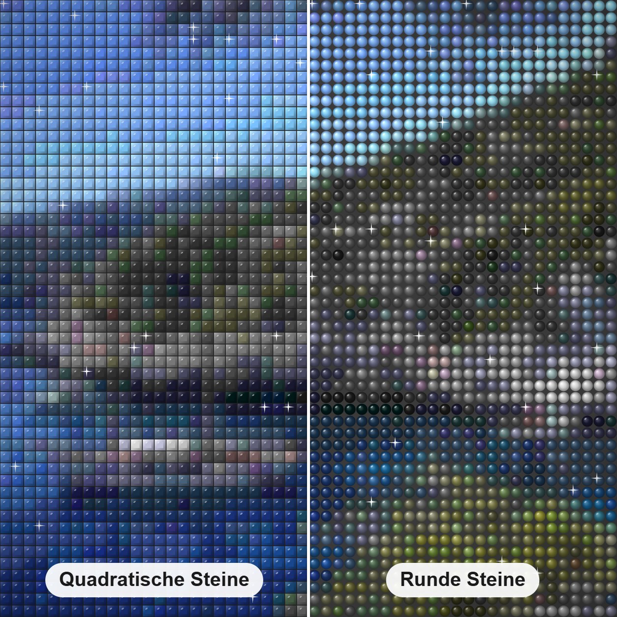 Calanque de Sugiton Diamond Painting Nahaufnahme mit quadratischen und runden Steinen