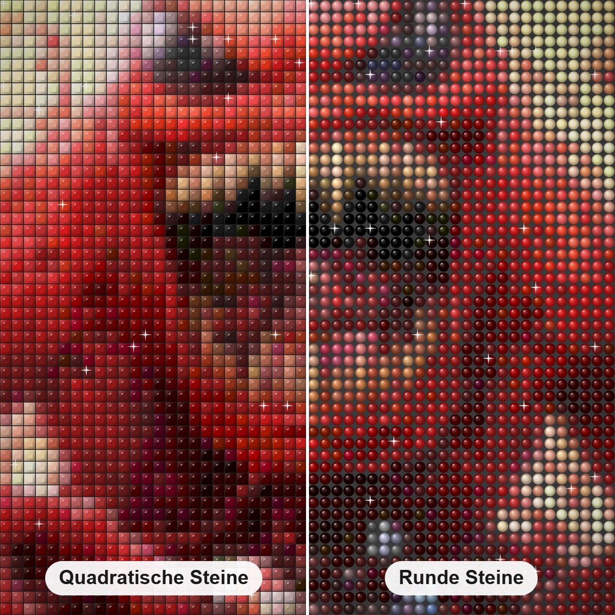Süßigkeitenmonster Diamond Painting Nahaufnahme mit quadratischen und runden Steinen