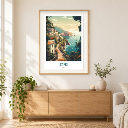 Capri Italien als gerahmtes Diamond Painting im Wohnzimmer