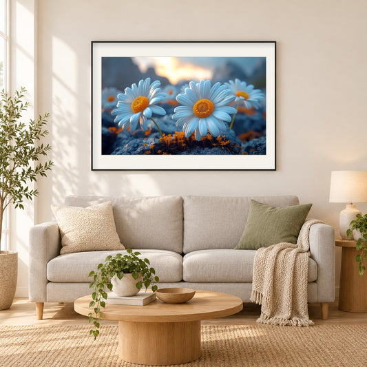 Bezaubernd schöne Blumen als gerahmtes Diamond Painting im Wohnzimmer