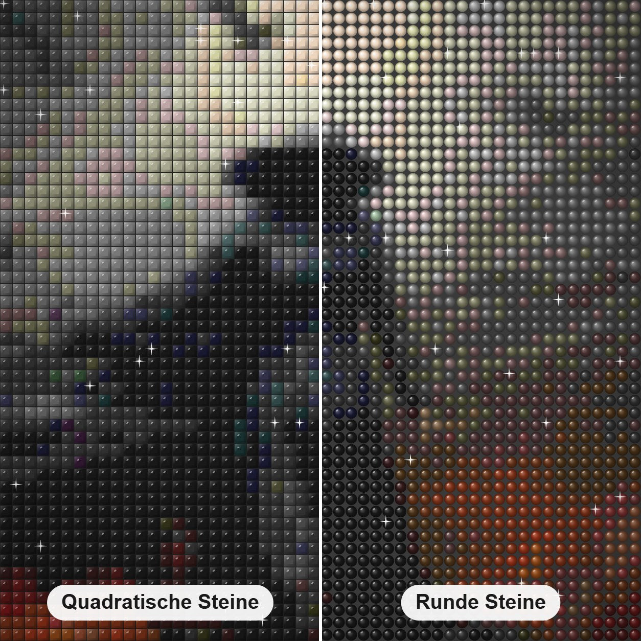 Königin der Dunkelheit Diamond Painting Nahaufnahme mit quadratischen und runden Steinen