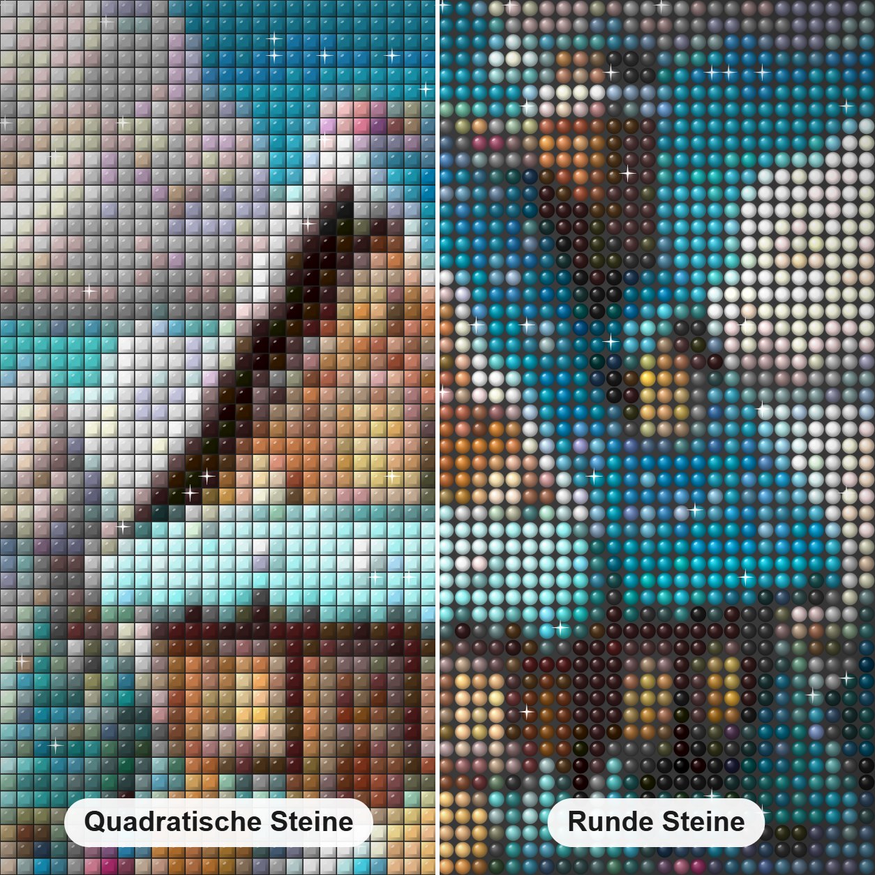 Kekskönigreich Leckere Stadt Diamond Painting Nahaufnahme mit quadratischen und runden Steinen