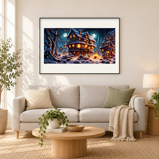 Gruselige Hütte, gespenstische Residenz als gerahmtes Diamond Painting im Wohnzimmer