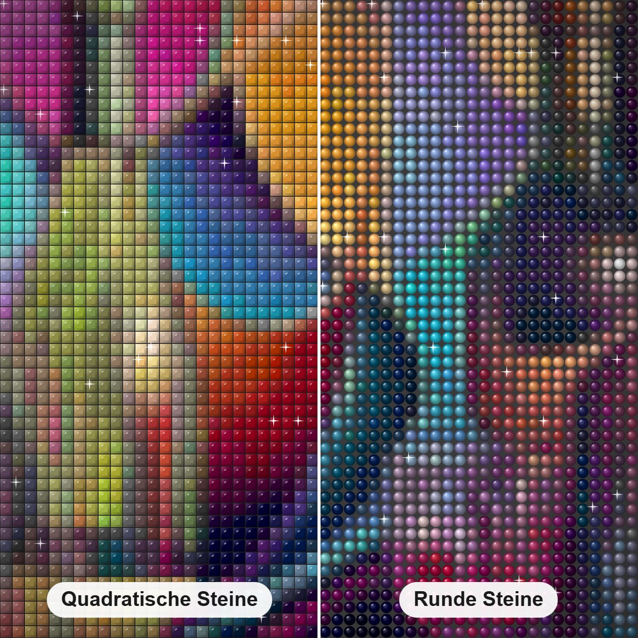 Curvismo Metallkunst - Ricardo Chavez-Mendez Diamond Painting Nahaufnahme mit quadratischen und runden Steinen