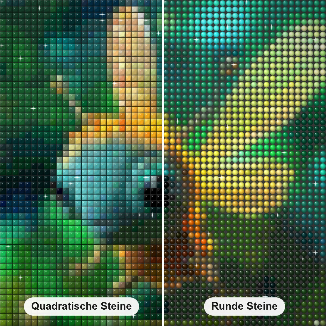 Süße Honigbiene mit großen Augen Diamond Painting Nahaufnahme mit quadratischen und runden Steinen