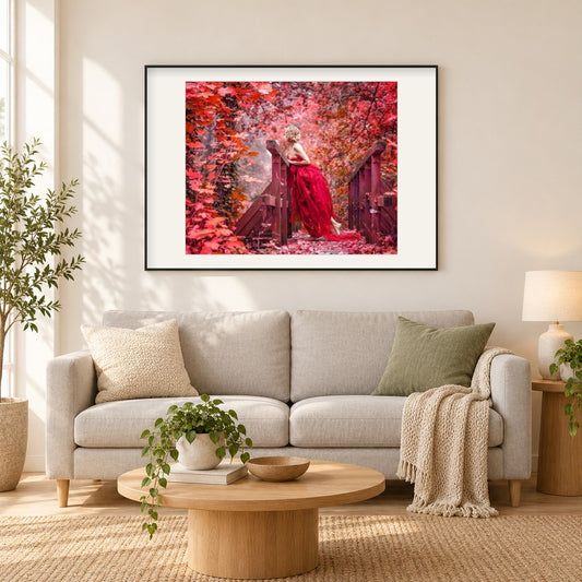 Dame stehtem auf der Brücke als gerahmtes Diamond Painting im Wohnzimmer