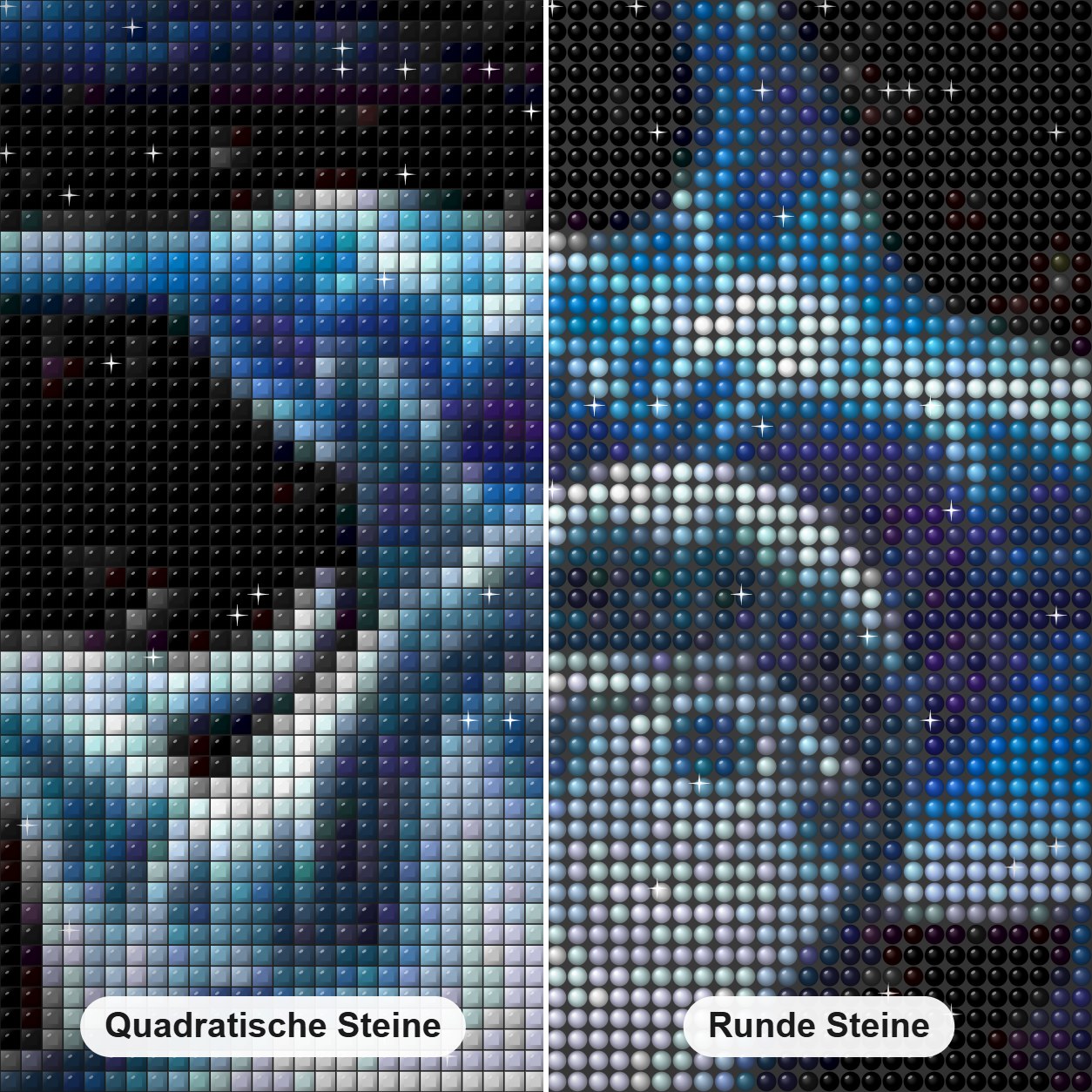 Delfine schwimmen im Weltraum Diamond Painting Nahaufnahme mit quadratischen und runden Steinen