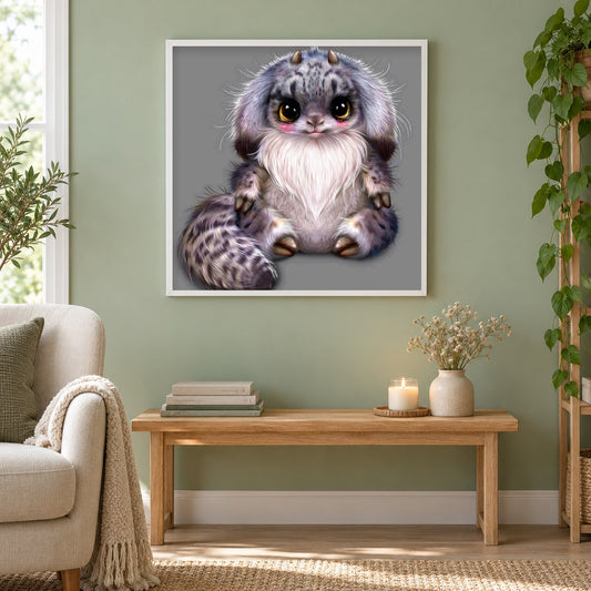 Diamond Painting Kit der mythischen Kreatur als gerahmtes Diamond Painting im Wohnzimmer