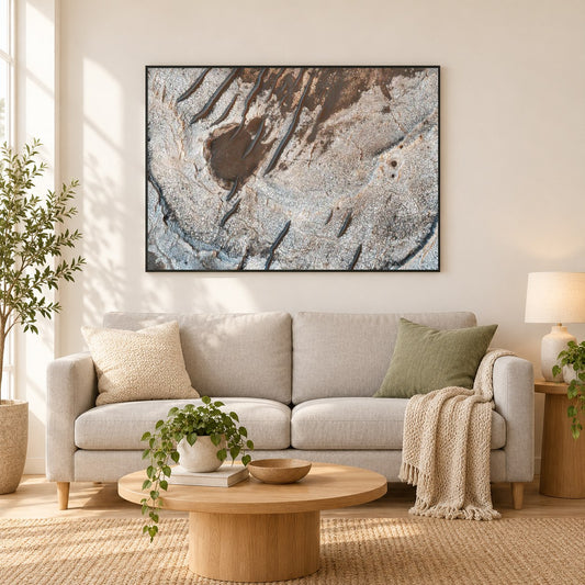 Die geschichte Geschichte des Roten Planeten als gerahmtes Diamond Painting im Wohnzimmer