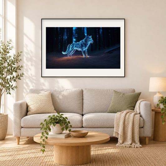 Dire Wolf Diamond Art als gerahmtes Diamond Painting im Wohnzimmer