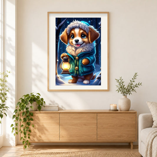 Mitternachtsspaziergang mit Hunden als gerahmtes Diamond Painting im Wohnzimmer