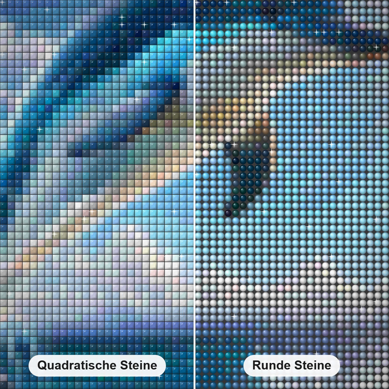 Der großartige Sprung des Delfins Diamond Painting Nahaufnahme mit quadratischen und runden Steinen
