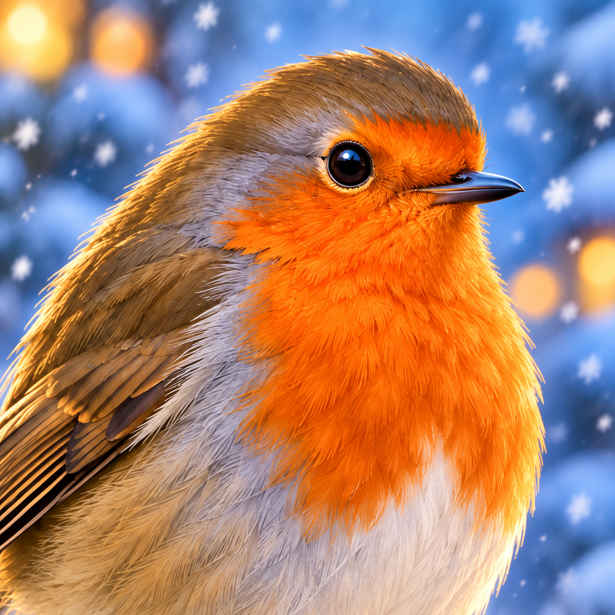 Detailansicht Diamond Painting Rotkehlchen im Winter